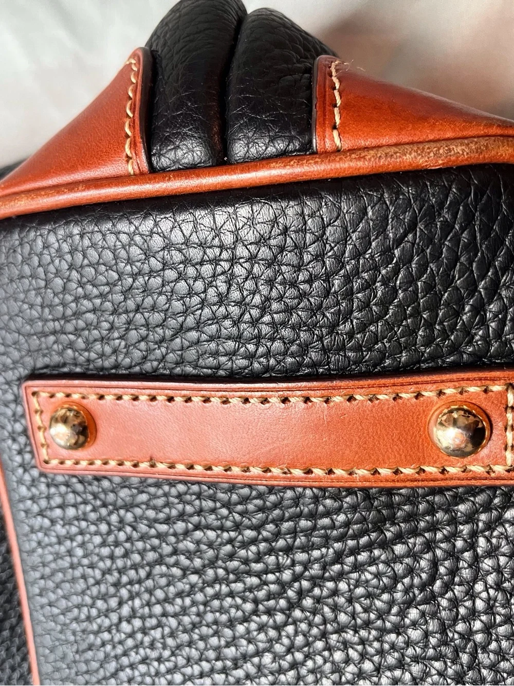 Dooney & Bourke Black Pebble Leather Hobo with Brown Trim and Strap